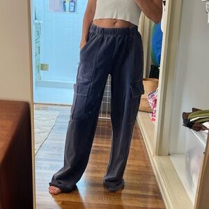 Navy Cargo Wide Leg Sweatpants